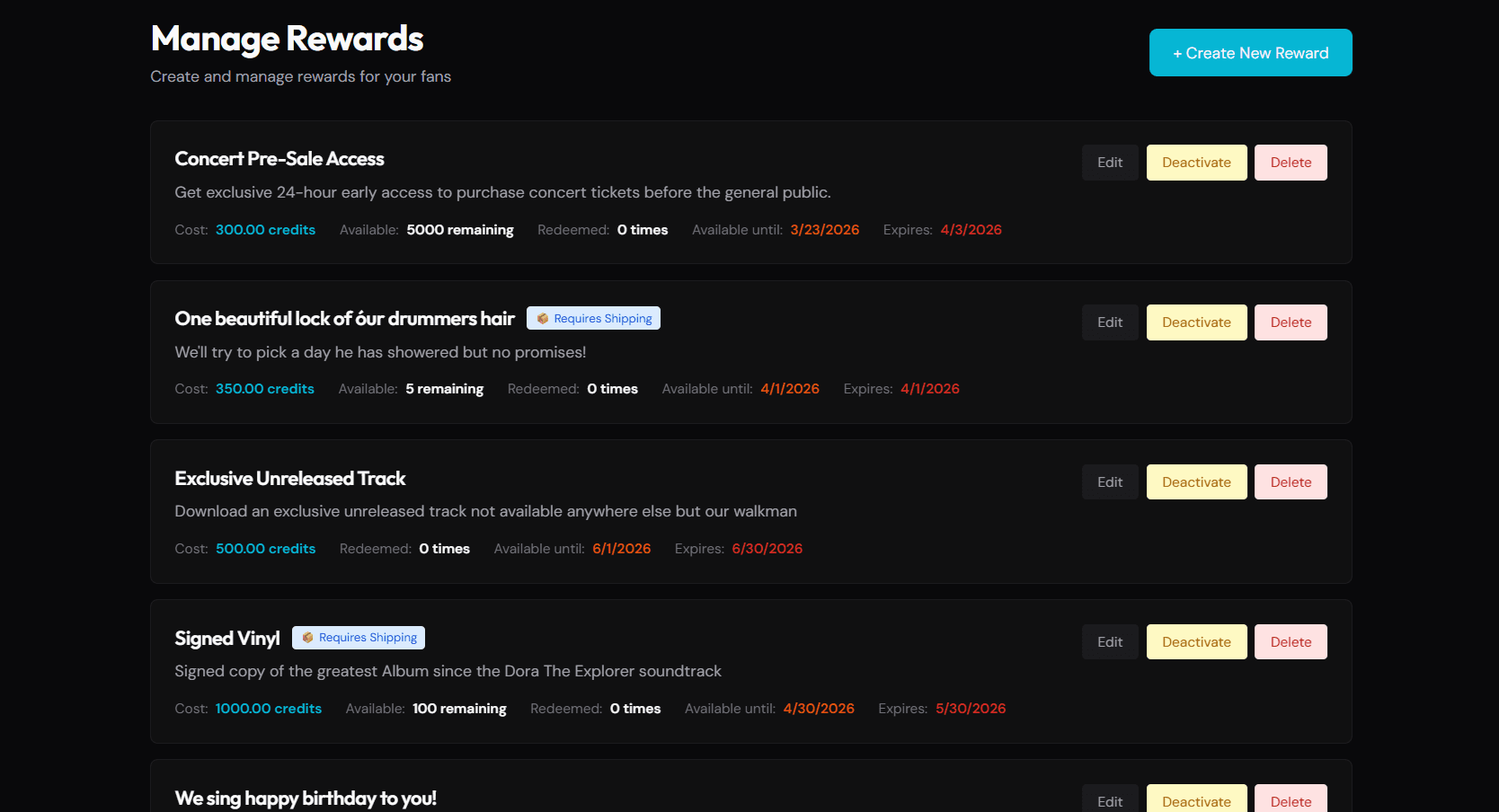 OpeningSong reward creation showing creative fan rewards